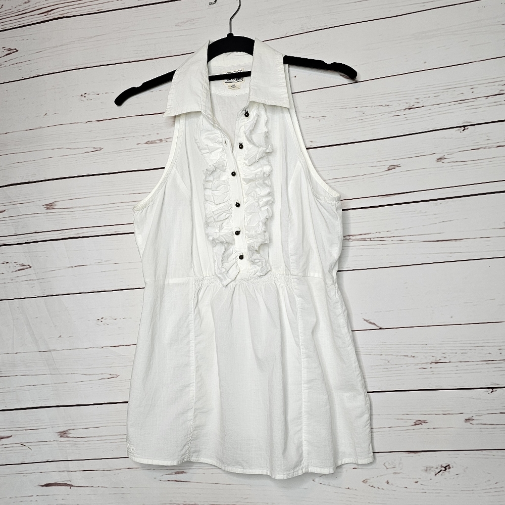 Converse One Star White Sleeveless Ruffle Top